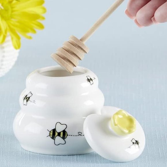 Kate Aspen Other - Ceramic Mini Honey Pot with Wooden Honey Dipper